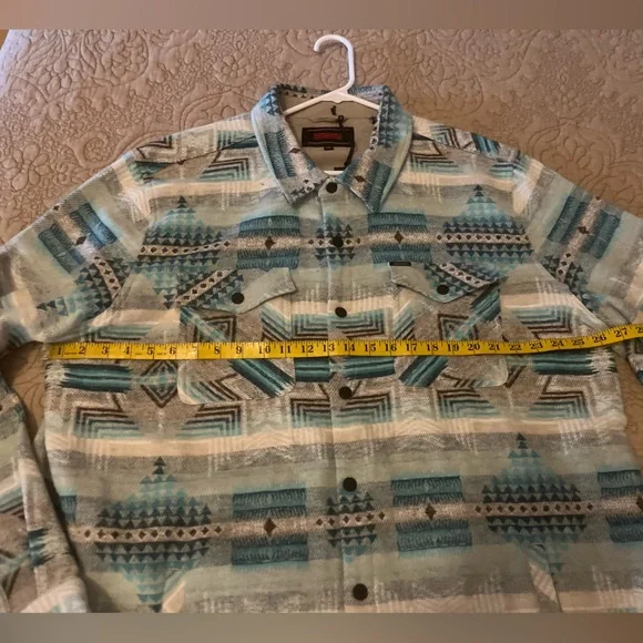 Rock & Roll Denim Men’s Beige Teal Turquoise Aztec Jacket Shacket, Size XXL, NWT - Picture 6 of 11